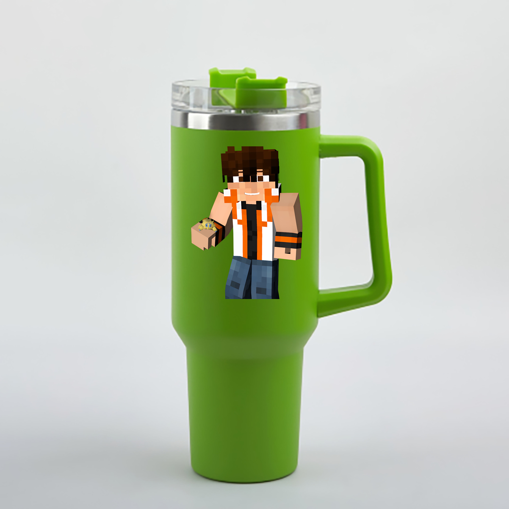 （画像用） マインクラフト ブロックの世界 Minecraft MC Block world 1200mL車用タンブラー - クリスタルステッカー（プラスチックストロー付き）